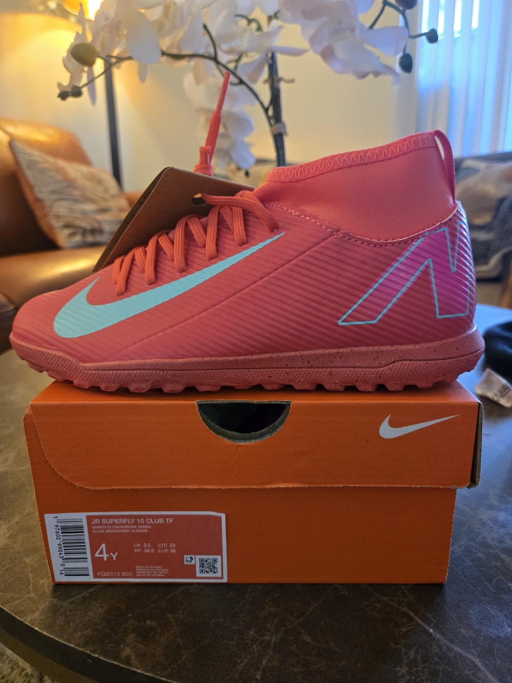 Nike Kids' JR Superfly 10 Club TF Indoor/Outdoor Soccer Shoes - Pink/Blue